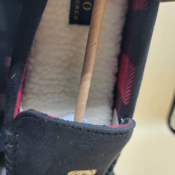 Polo Ralph Lauren Americana Polo Bear Slippers Memory Foam Black Size 10 New - Picture 10 of 13